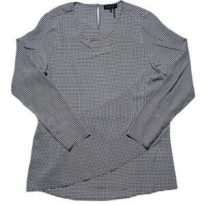 Donna Karan 100% Silk Houndstooth Blouse M Women’s Black White Long Sleeve